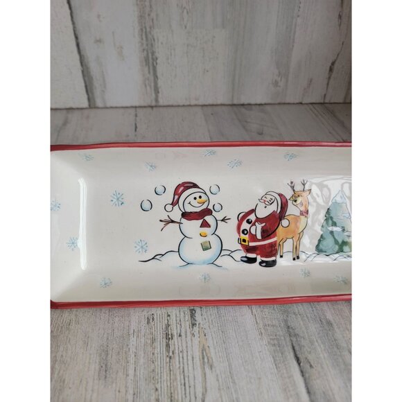 Tabletops Gallery winter Land Santa Claus reindeer ceramic bread tray - Picture 3 of 7